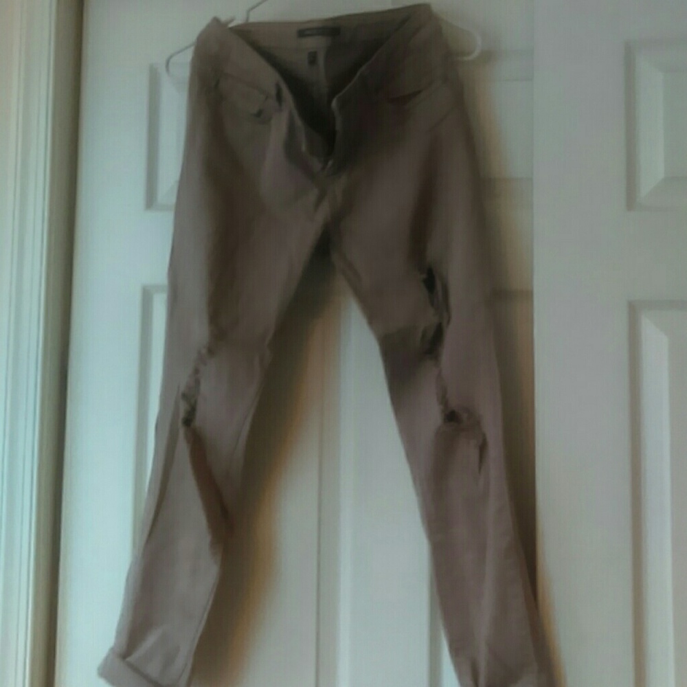 Skinny distressed pink jeans